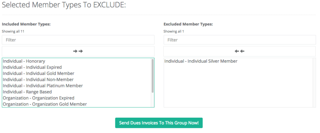 Exclude member types from dues invoice